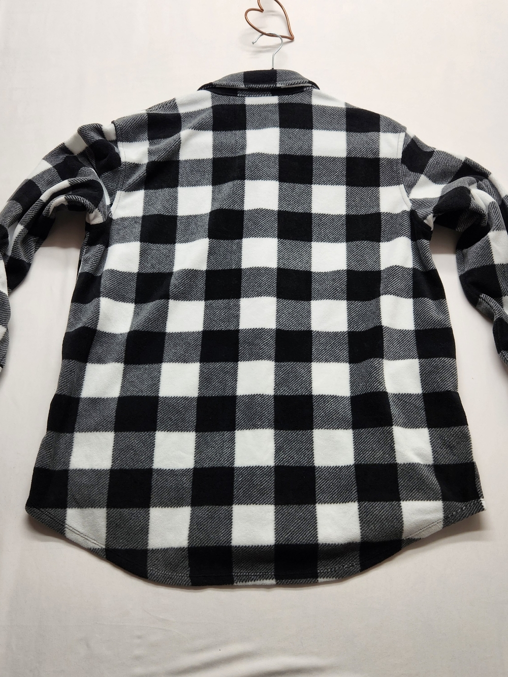 ⭐️Eddie Bauer Black & White Buffalo Plaid Microfleece Button-Down Shirt Size Sm - Picture 7 of 10